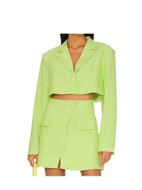 WeWoreWhat Neon Lime Cropped Blazer & Mini Skirt Set